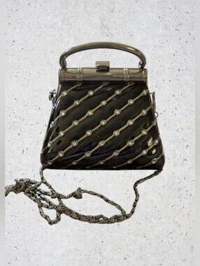 HEYS Vintage Mini Hardshell Rhinestone Handbag Metallic Gunmetal Hard Case Bag